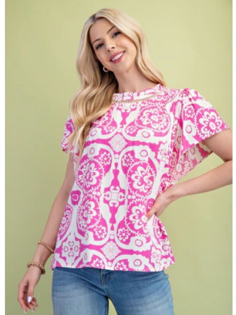 Medallion Print Top in Fuchsia